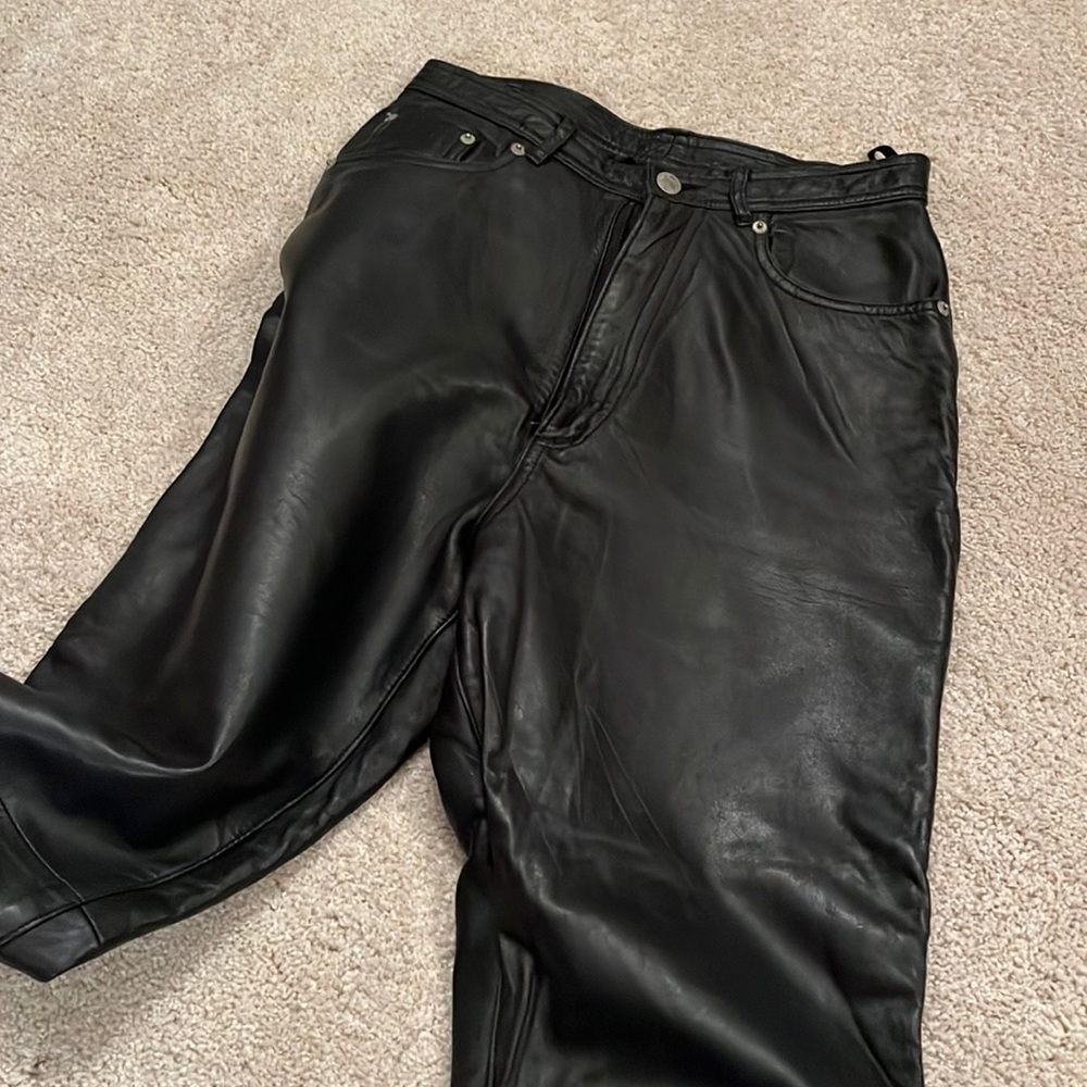 Genuine leather Limited black trousers size 6-8 waistline 27